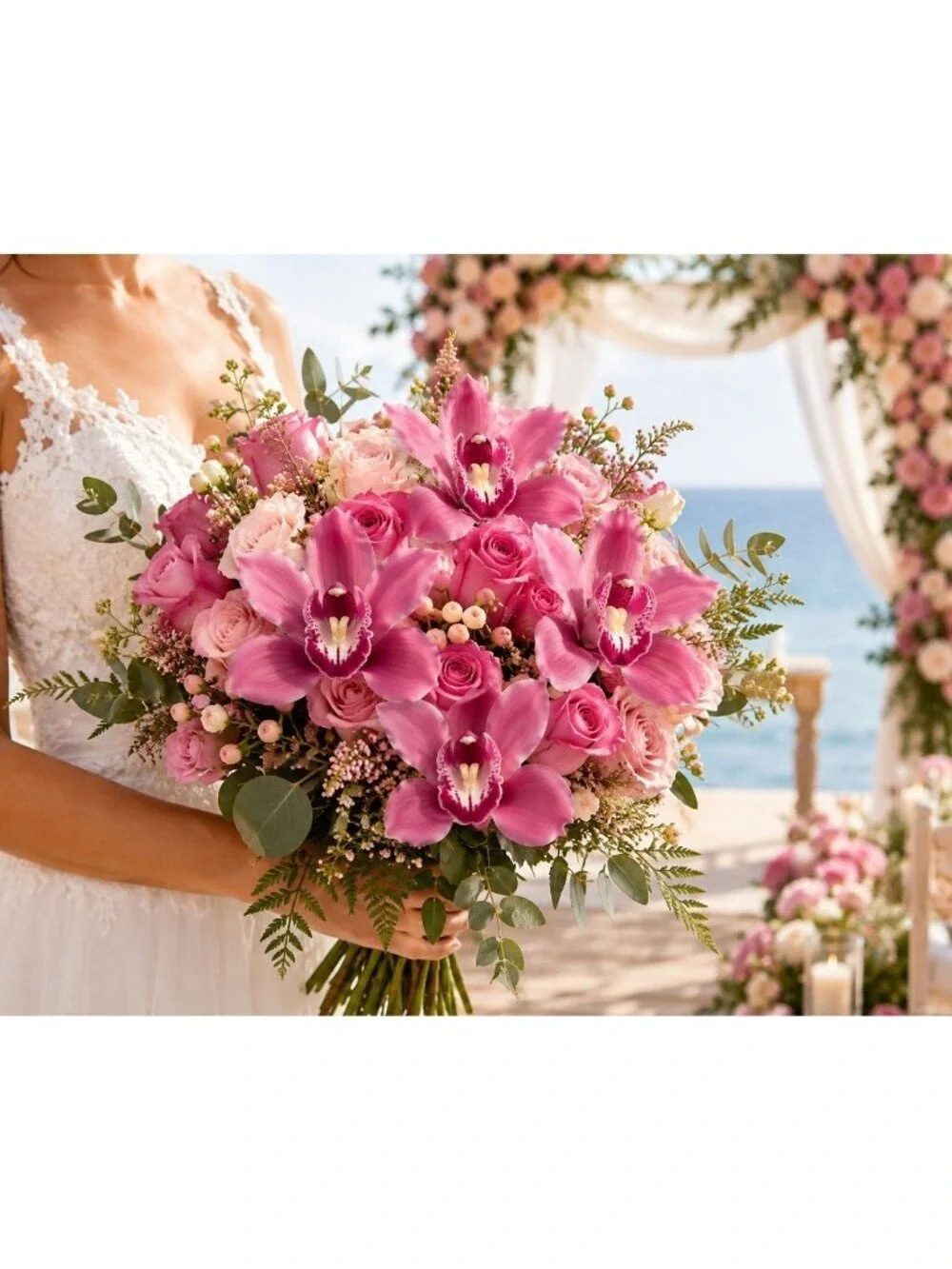 Artificial Cymbidium Orchid Stems Soft Pink Rose Burgundy Faux Orchid Bouquet Re